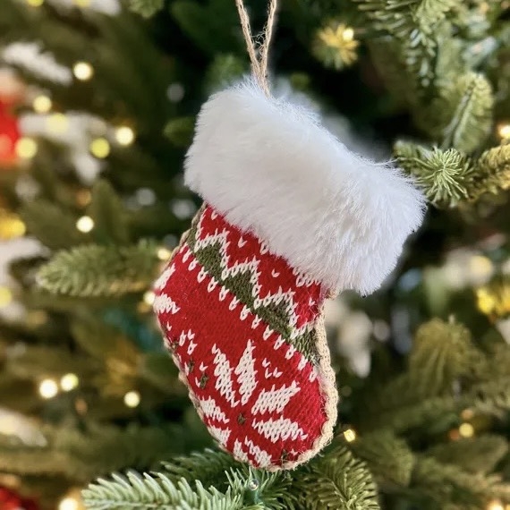 Christmas Wool Ornament - Stocking in Red