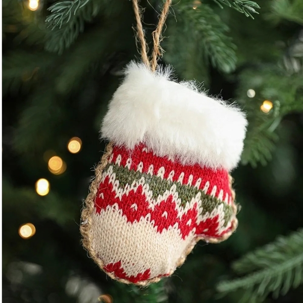 Christmas Wool Ornament - Mitten in Red