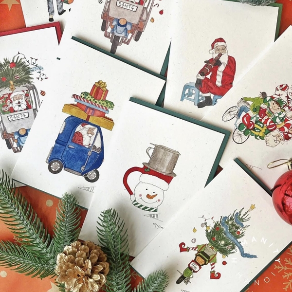 LAURIE DRAWS - ‘Santa’s Driving A Mini Car' Christmas Card