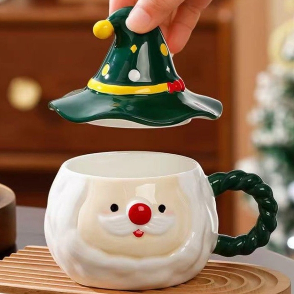 Christmas Mug With Lid - Santa Claus in Green