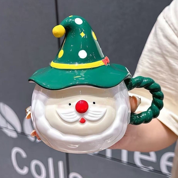 Christmas Mug With Lid - Santa Claus in Green