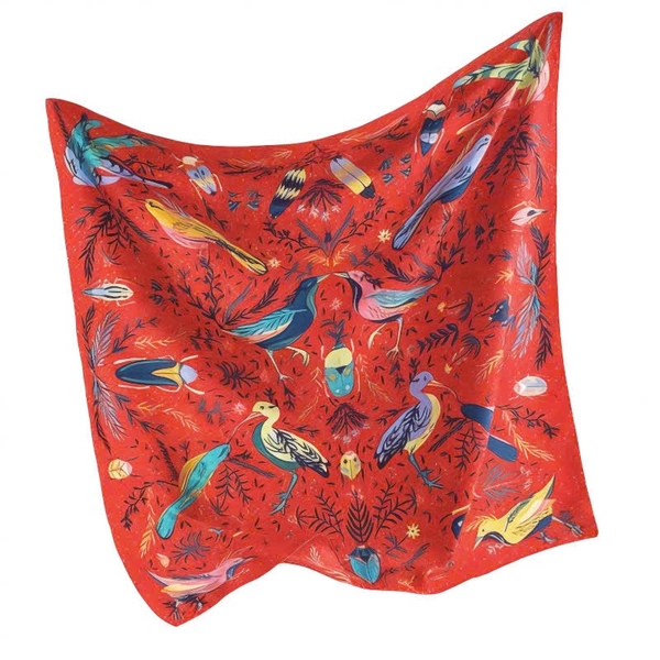 ‘Birdy Paradise’ Square Scarf in Red