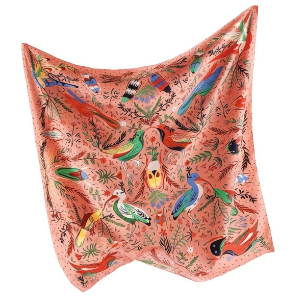 ‘Birdy Paradise’ Square Scarf in Peach