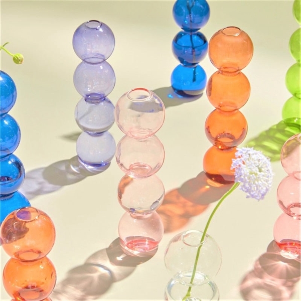 Tall Bubble Glass Vase in Beige