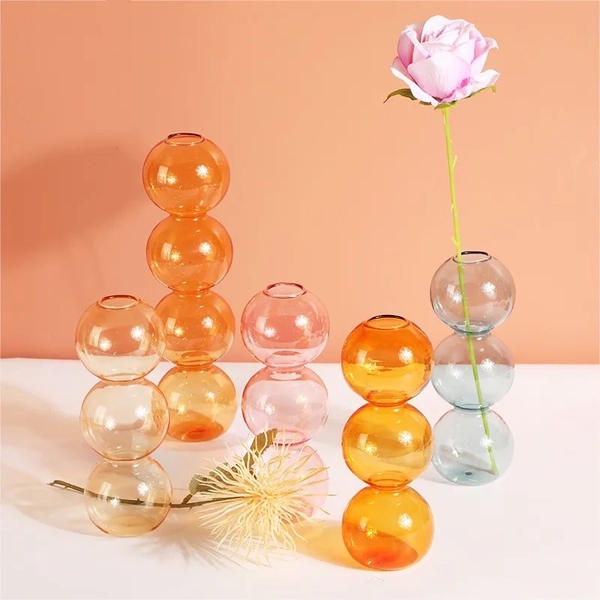 Tall Bubble Glass Vase in Beige