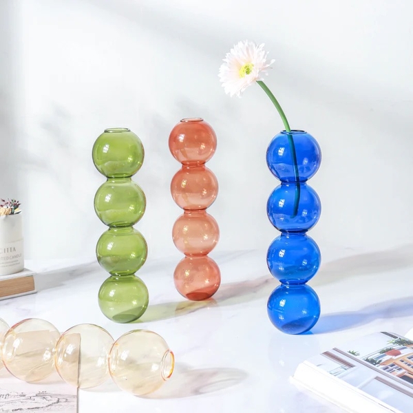 Tall Bubble Glass Vase in Navy