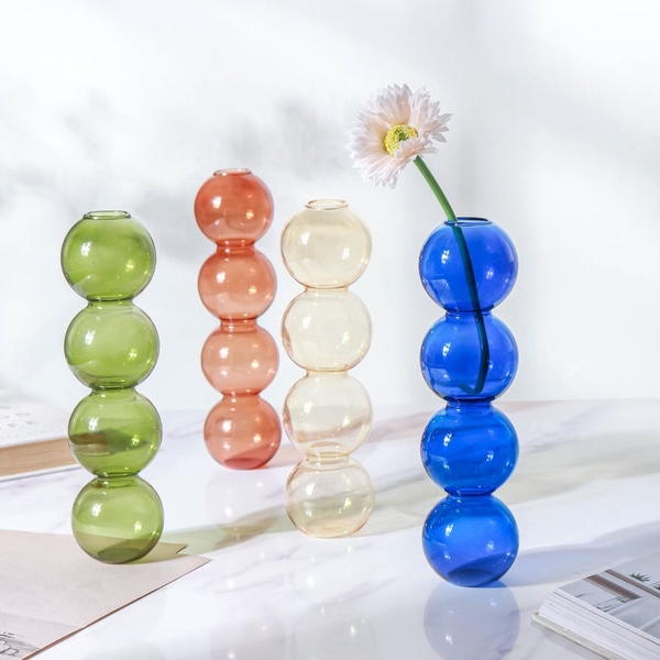 Tall Bubble Glass Vase in Green