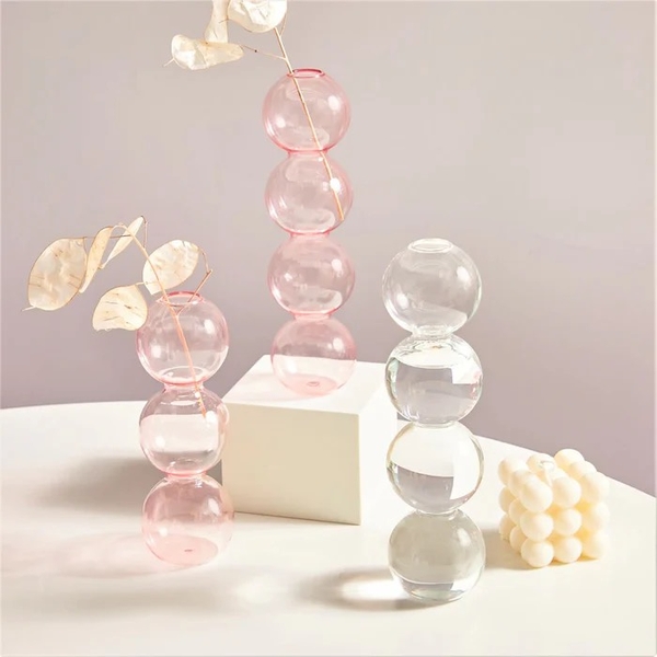 Short Bubble Glass Vase in Pink