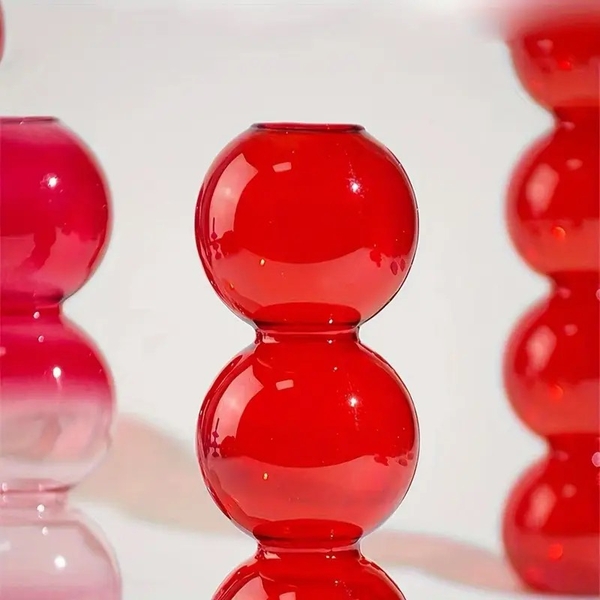 Short Bubble Glass Vase in Ombre Red