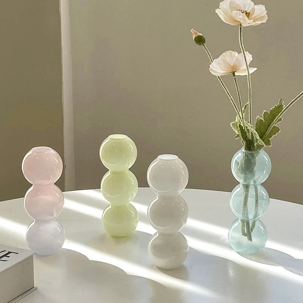 Short Bubble Glass Vase in Lime Pastel