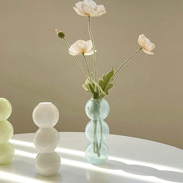 Short Bubble Glass Vase in Blue Pastel