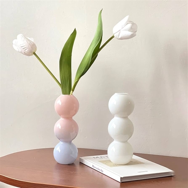 Short Bubble Glass Vase in Pink Pastel