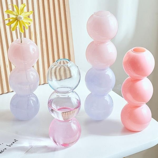 Short Bubble Glass Vase in Ombre Blue & Pink