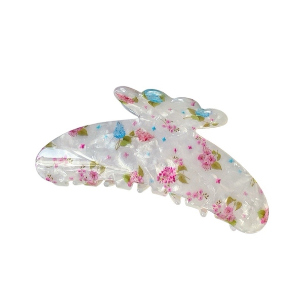 Jelly Hair Claw - Pearly White With Pink Flower