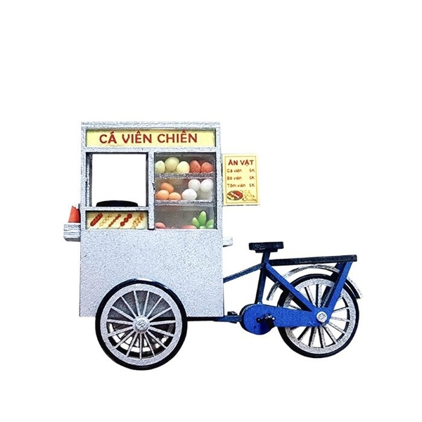 NHA TIN - 'Xe Cá Viên Chiên - Fried Fish Ball Cart Vendor' Magnet In Blue