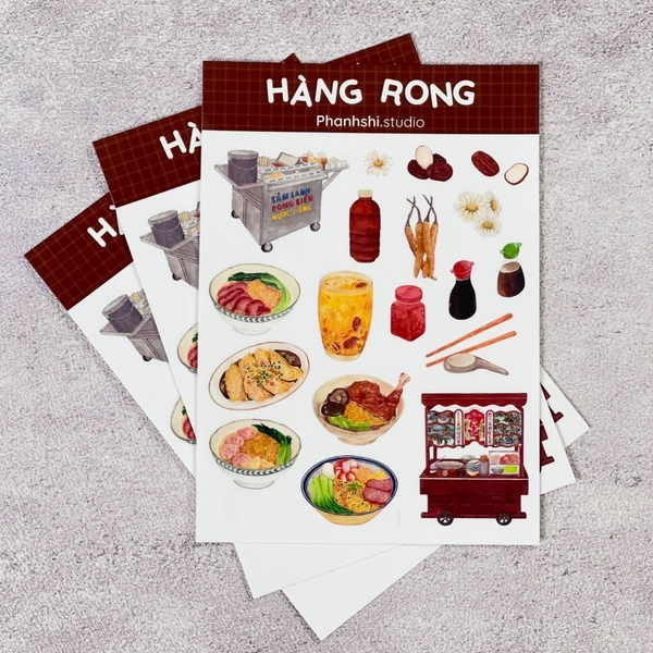 PHANHSHI STUDIO - ‘Hàng Rong / Street Vendor’ Sticker Sheet in Brown