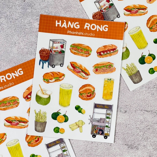 PHANHSHI STUDIO - ‘Hàng Rong / Street Vendor’ Sticker Sheet in Orange