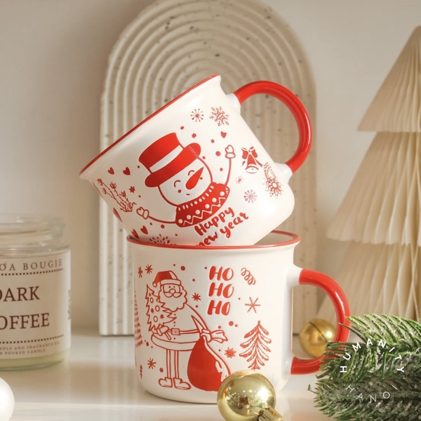 CHRISTMAS - Ceramic Short Mug in Red Snowman