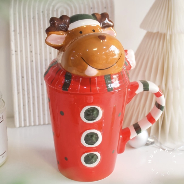 CHRISTMAS - Ceramic Tall Mug With Lid in Reindeer