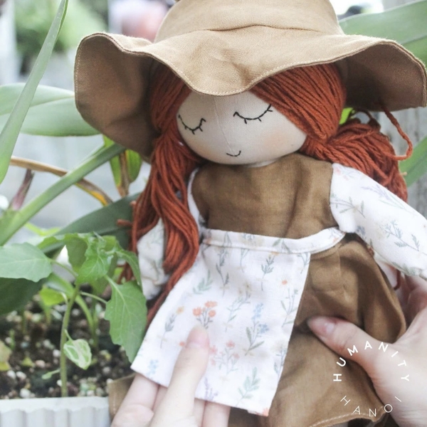RUNG HANDMADE - Anne Doll in Brown Dress with Floral Apron