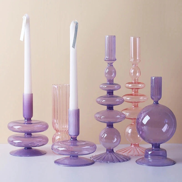 Short Glass Candle Holder in Lilac No.2