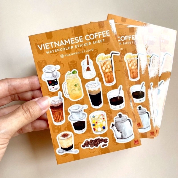PHANHSHI STUDIO - ‘Vietnamese Coffee’ Watercolor Sticker Sheet