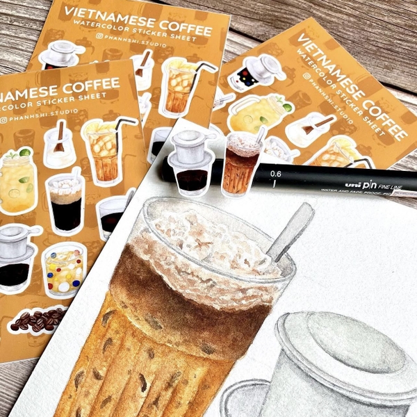 PHANHSHI STUDIO - ‘Vietnamese Coffee’ Watercolor Sticker Sheet