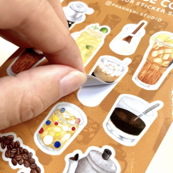 PHANHSHI STUDIO - ‘Vietnamese Coffee’ Watercolor Sticker Sheet