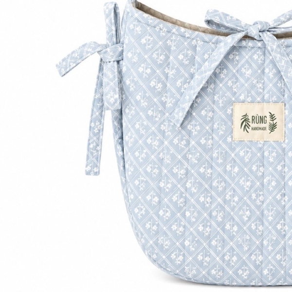 RUNG HANDMADE - ‘Gingham Floral’ Crossbody Bag in Baby Blue