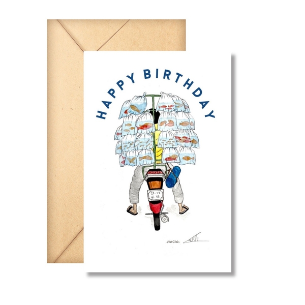 LAURIE DRAWS - 'Fish Bike' Happy Birthday Card