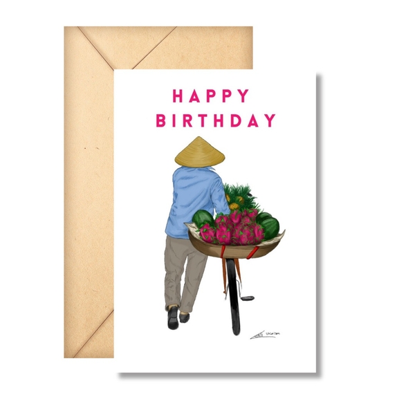 LAURIE DRAWS - 'Dragon Fruit Bike' Happy Birthday Card