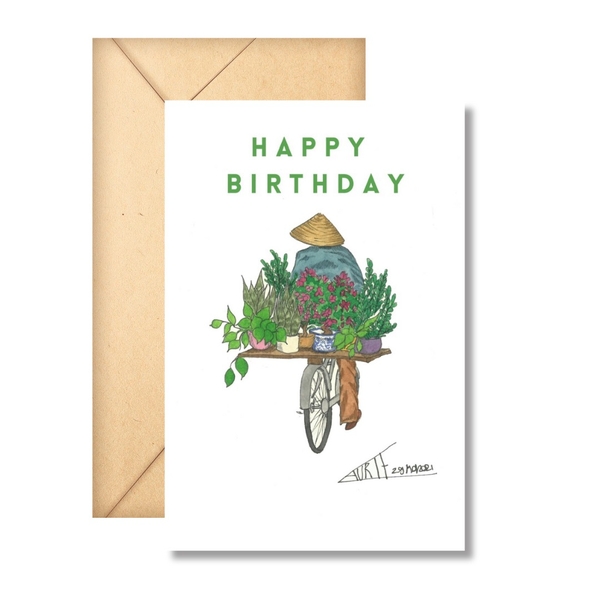 LAURIE DRAWS - 'Plant Bike' Happy Birthday Card