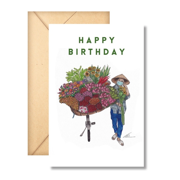 LAURIE DRAWS - 'Flower Lady No.3' Happy Birthday Card