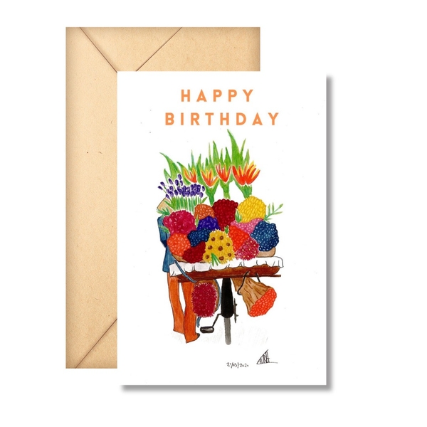 LAURIE DRAWS - 'Flower Lady No.2' Happy Birthday Card