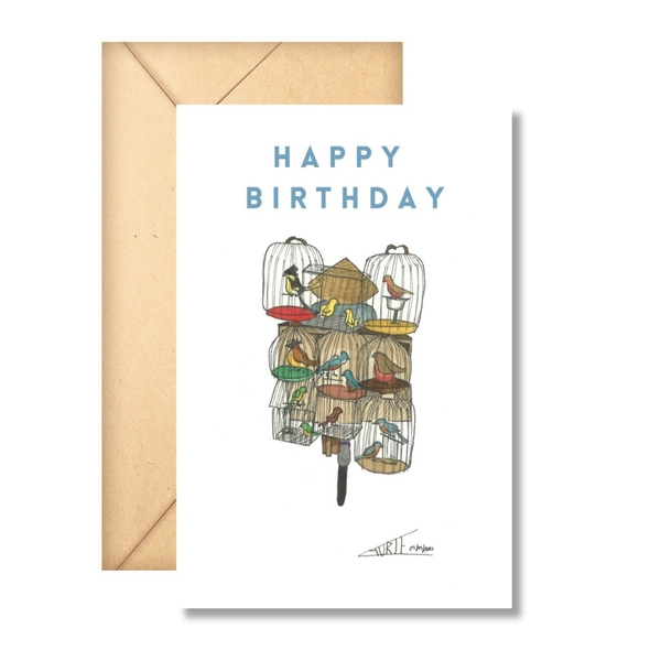 LAURIE DRAWS - 'Bird Bike' Happy Birthday Card