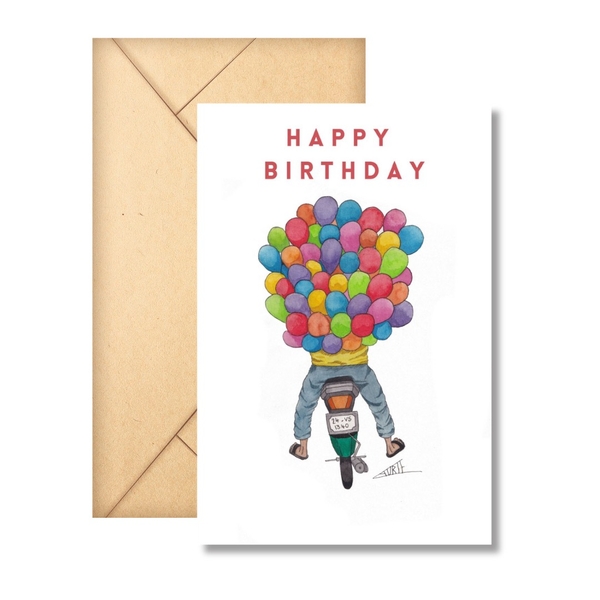 LAURIE DRAWS - 'Balloon Bike' Happy Birthday Card