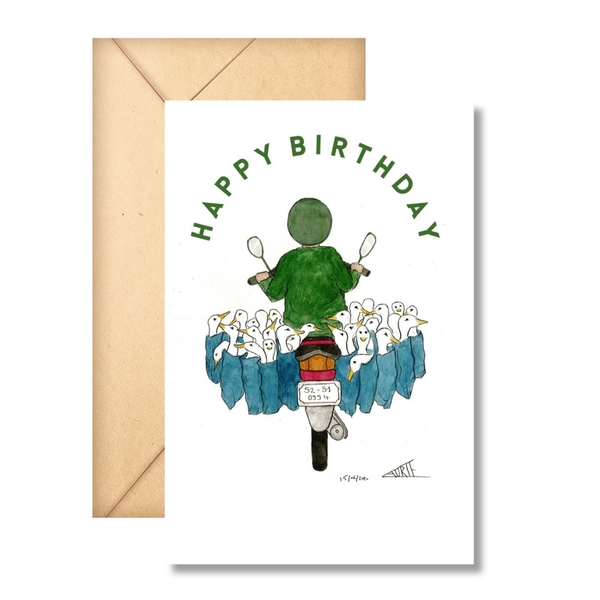 LAURIE DRAWS - 'Duck Bike' Happy Birthday Card