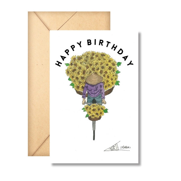LAURIE DRAWS - 'Sunflower Bike' Happy Birthday Card