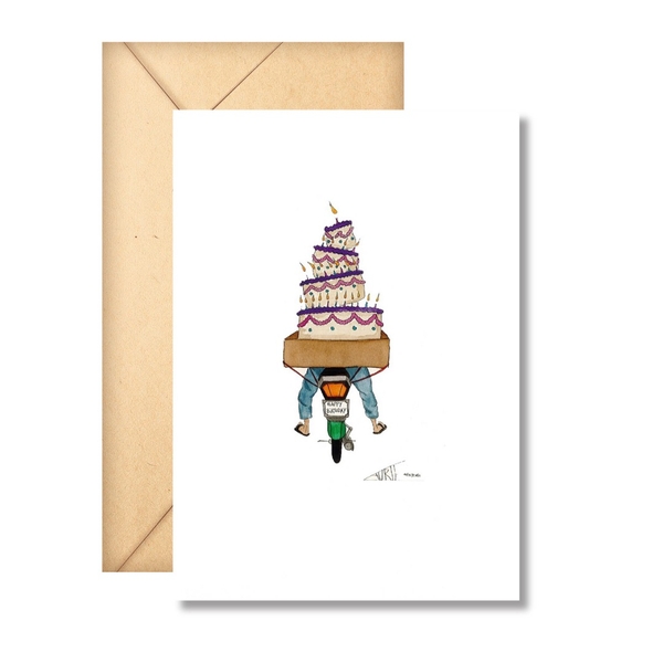 LAURIE DRAWS - 'Birthday Cake Bike' Birthday Card