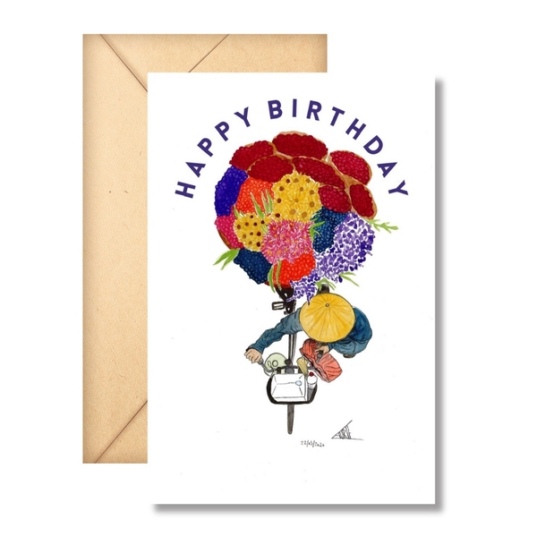 LAURIE DRAWS - 'Flower Lady From Above' Happy Birthday Card