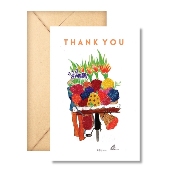 LAURIE DRAWS - 'Flower Lady No.02' Thank You Card