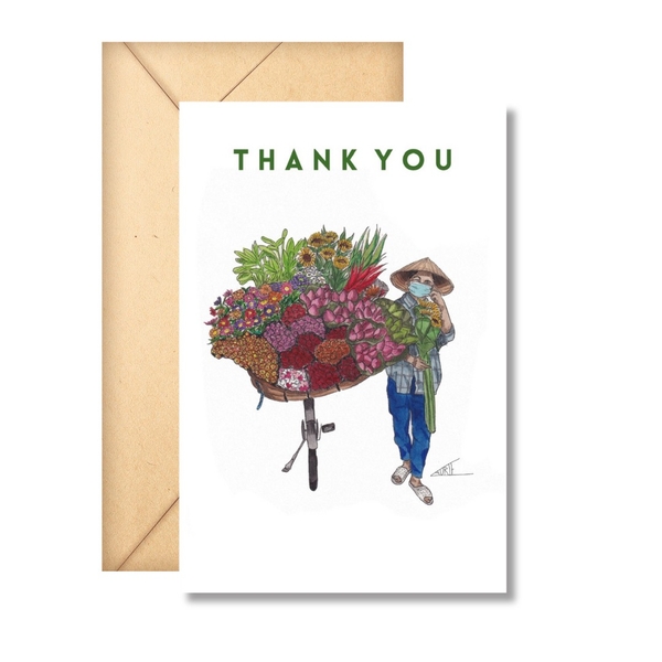 LAURIE DRAWS - 'Flower Lady No.03' Thank You Card