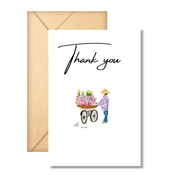 LAURIE DRAWS - 'Small Flower Lady' Thank You Card