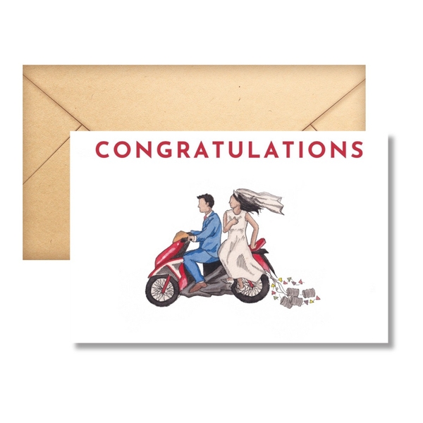 LAURIE DRAWS - 'Wedding Bike' Congratulation Card