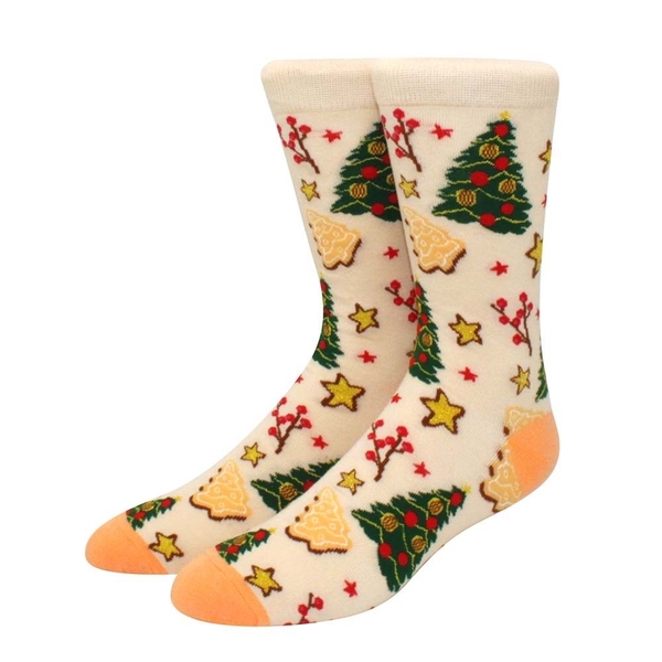 Christmas Socks in Beige with Pine Trees