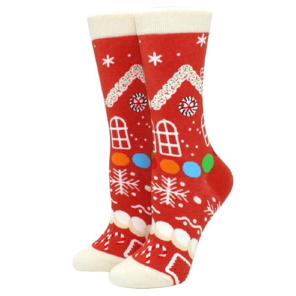 Christmas Socks in Red with Candy House