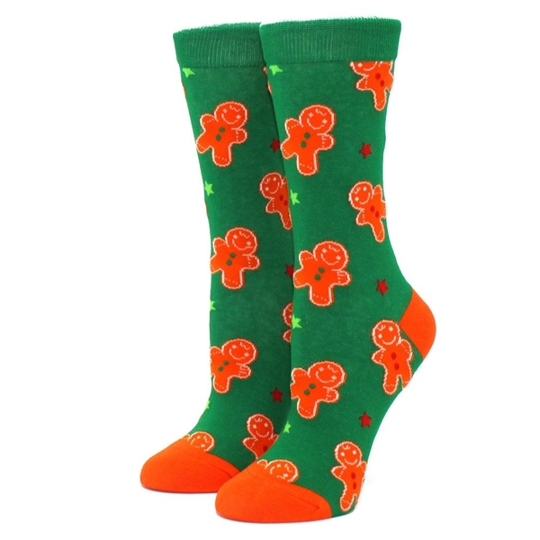 Christmas Socks - Gingerbread Man in Green &amp; Orange