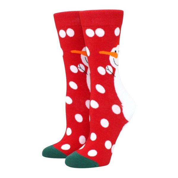 Christmas Socks in Red with Snowman Behind