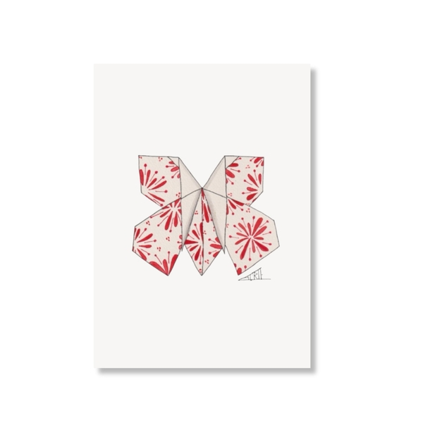 LAURIE DRAWS - 'Origami Butterfly in Red' Postcard