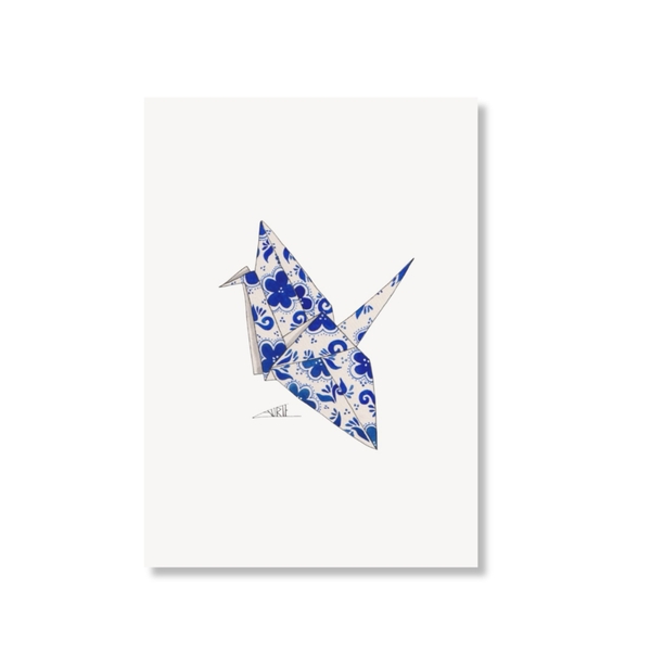 LAURIE DRAWS - 'Origami Bird in Blue' Postcard